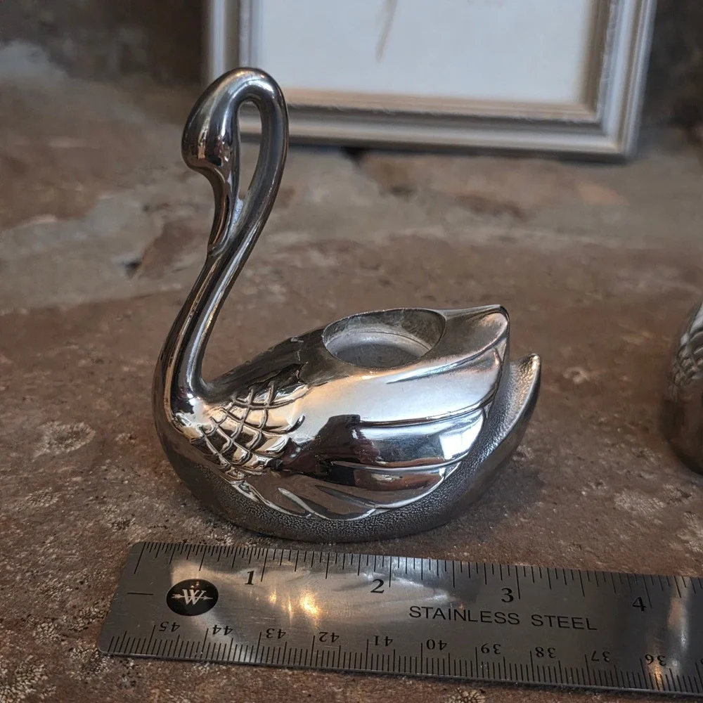 International Silver Co Silver Plated Swan Candle  Pair Vtg Cottagecore Wedding